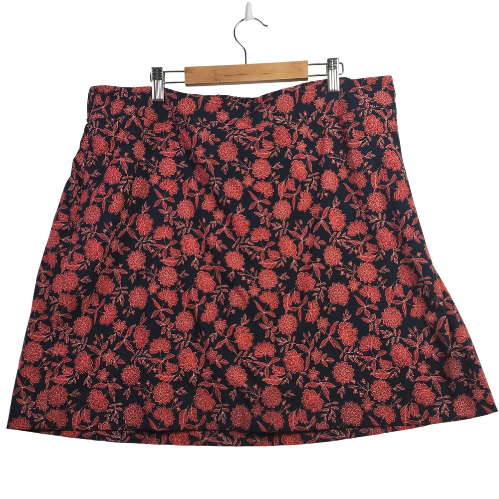 J Jill  Floral Mini Skort/ Skirt Navy Terracotta Stretchy Lined Side Womens XL